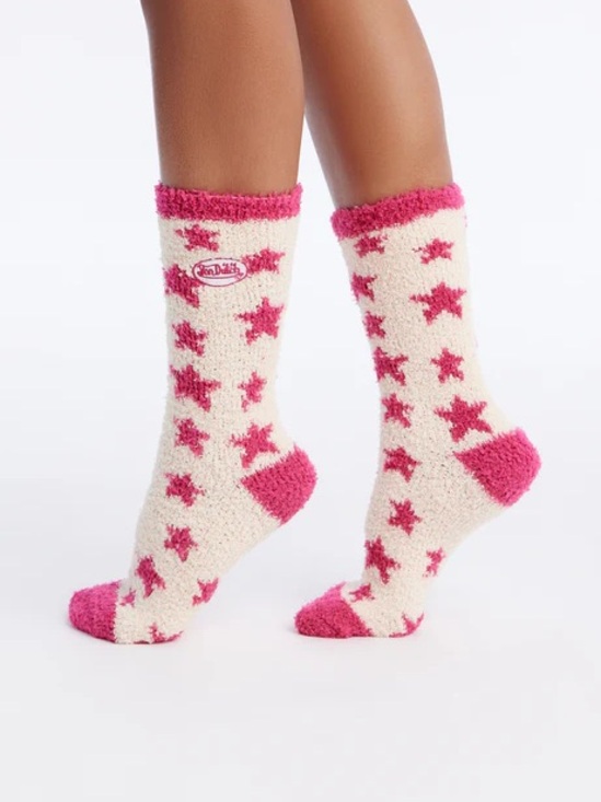 Von Dutch Accessories - •Pink Star• Von Dutch Fuzzy Socks | Y2K Cozy Crew Socks Plush Lounge Aesthetic